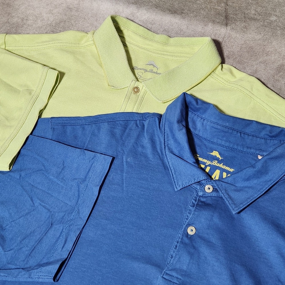 Tommy Bahama Polo Shirt Lot 2XT Mens Lime Green Blue Pima Supima Cotton Tall‎